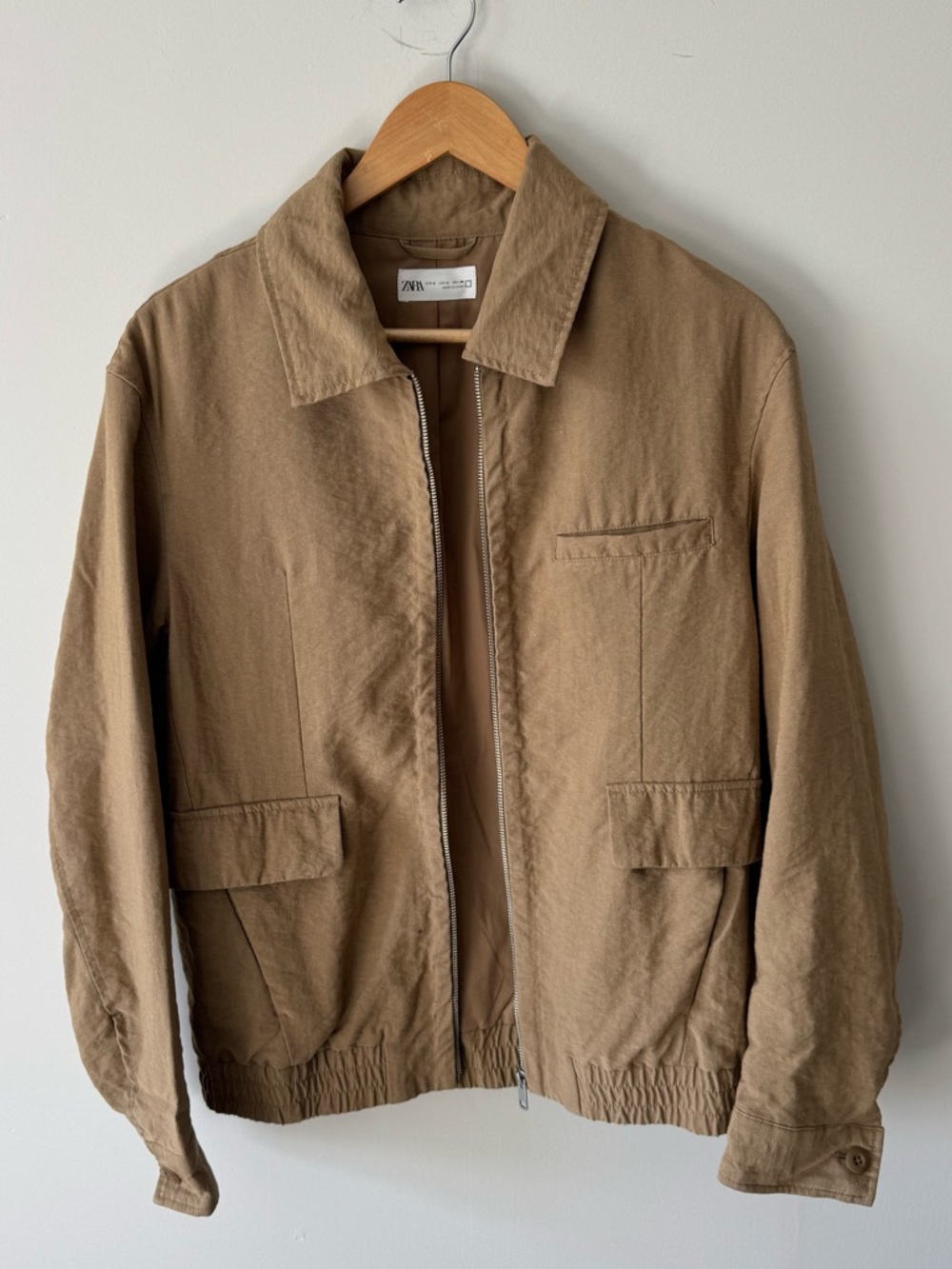 Zara Men's Lightweight Zip-Up Bomber Jacket, Khaki - Picture 8 of 13